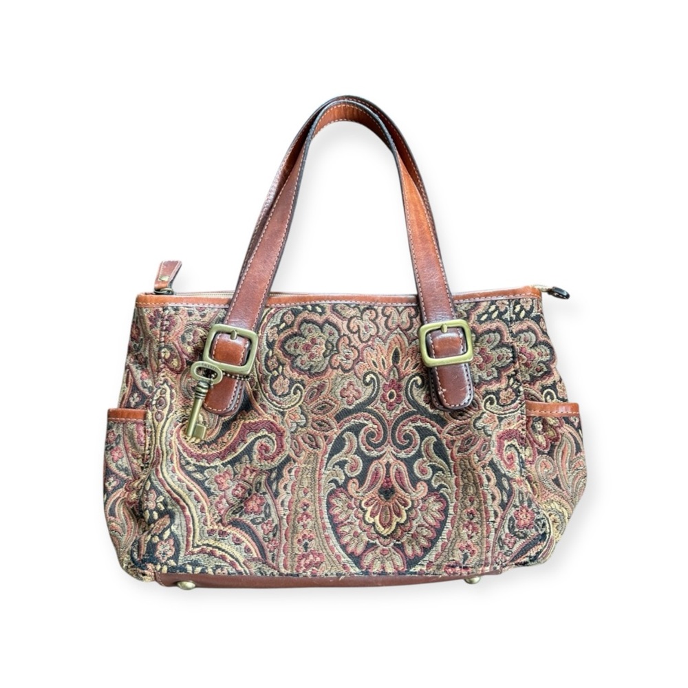 Fossil Paisley Brown and Red Tote Bag